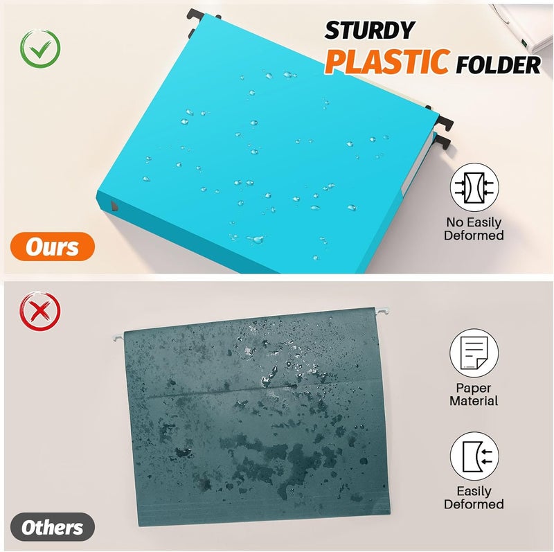 SHUTEX Extra Capacity Plastic Hanging File Folders,12 Pack Reinforced Expanding Hang Folder Letter Size,Accordian Pocket,Heavy Duty 2 Inch Expansion, Hard Hanging Folder Organizer for Office Home,Blue - Image 2